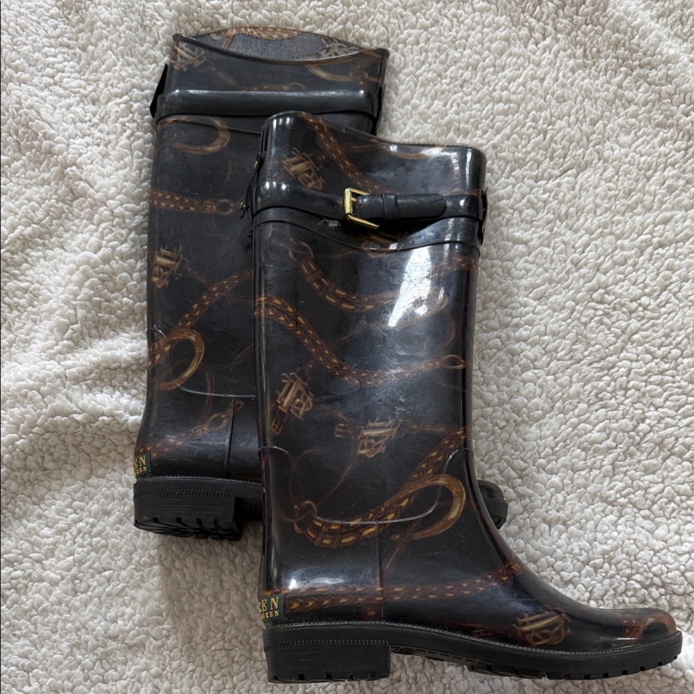 Ralph Lauren Black and Brown Equestrian Boots
